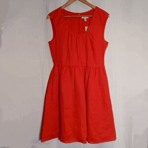 NWT J. Crew Linen Bright Coral Cap Sleeve Dress Size 8